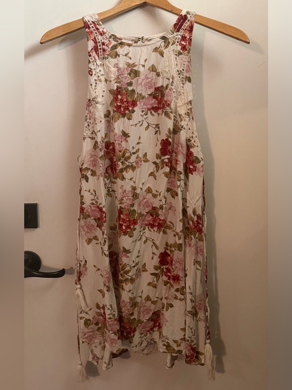 American Eagle Floral Lace-Trim Sleeveless Maxi Dress - White/Pink